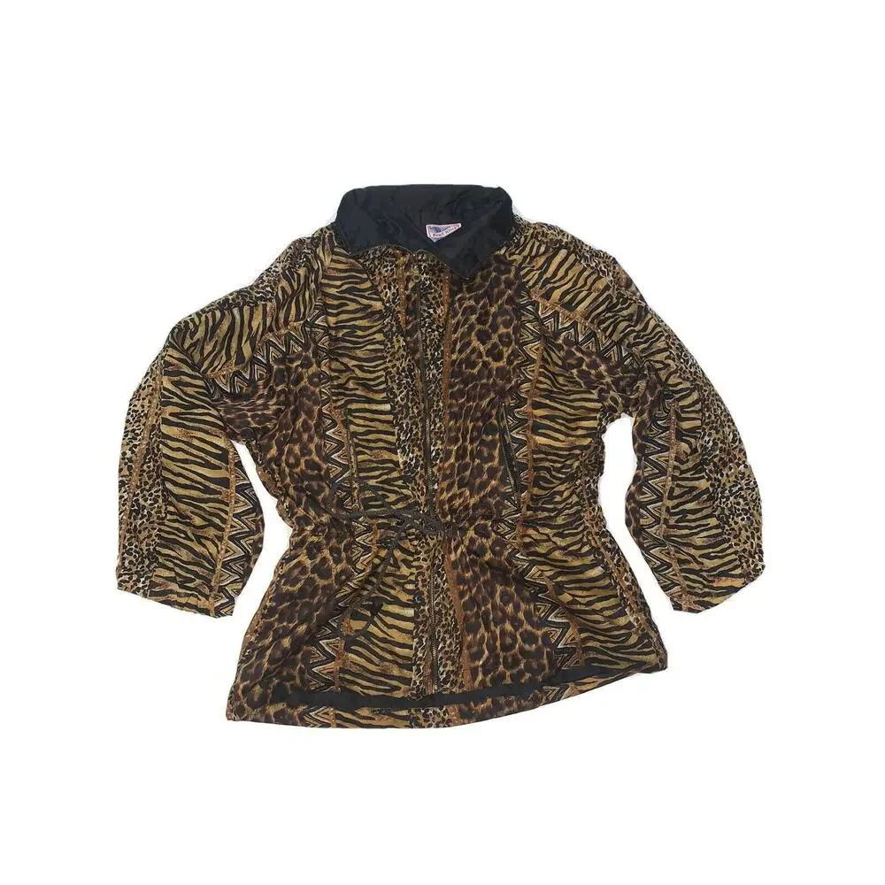 2X VTG Pearl River Clothing Co Womens Animal Print Jacket Zip Up Lined